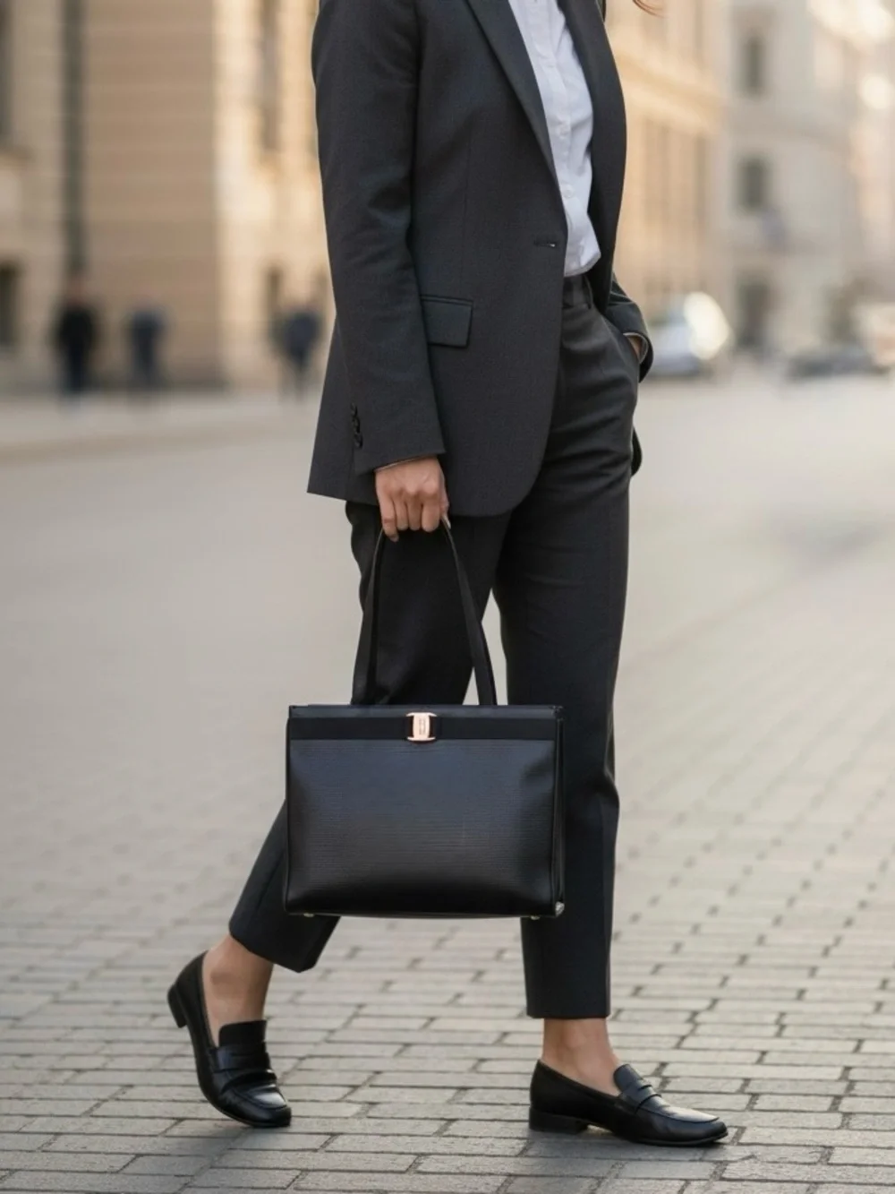 Salvatore Ferragamo Black Tote with Gold Logo Hardware